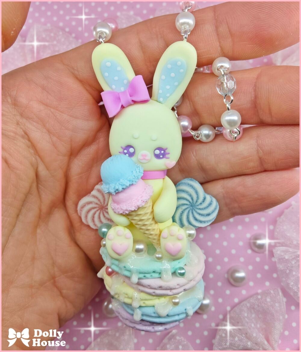 Kawaii Bunny Pancakes Ice Cream Necklace by Dolly House