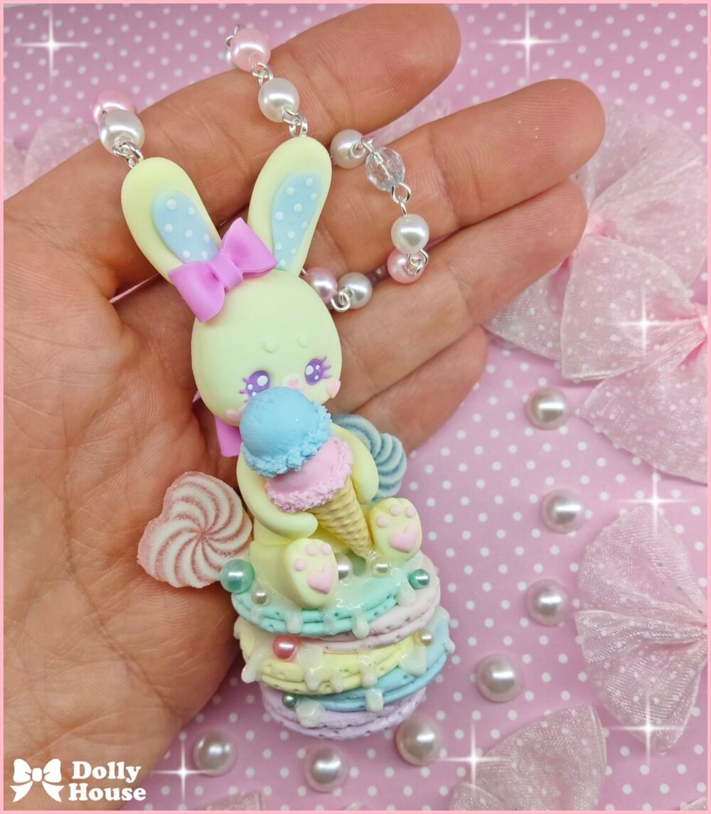 Kawaii Bunny Pancakes Ice Cream Necklace by Dolly House