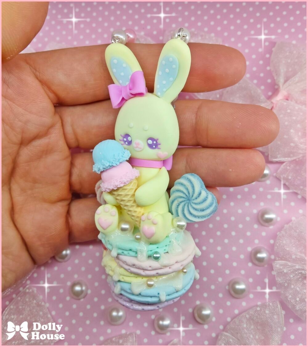 Kawaii Bunny Pancakes Ice Cream Necklace by Dolly House